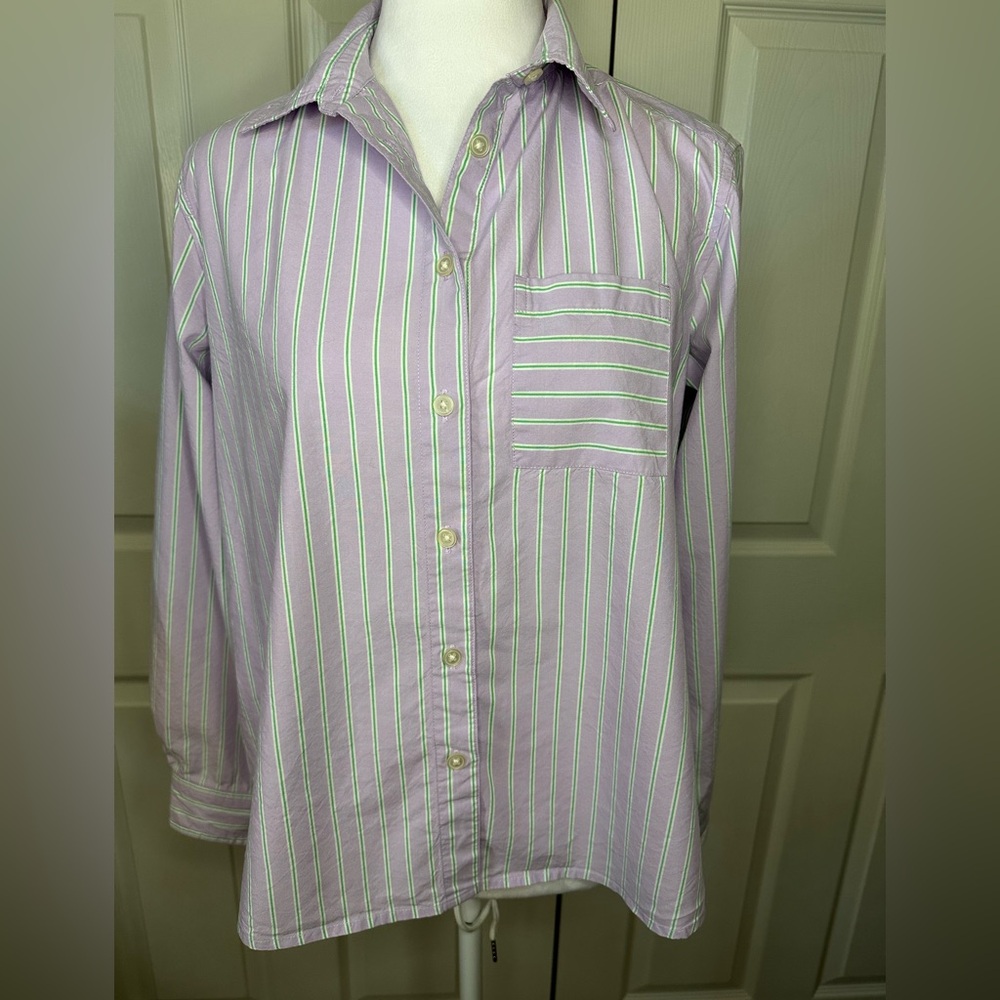 Loft Striped Button Down, lavender/green 
Extra Small